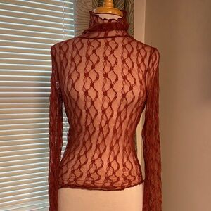 Sheer Burnt Orange Lace Urban Outfitters Turtleneck Top